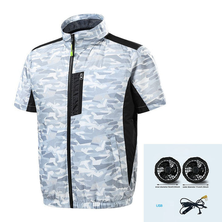 Men's short sleeve ventilation jacket with integrated USB fans and breathable mesh lining Mune Fashion