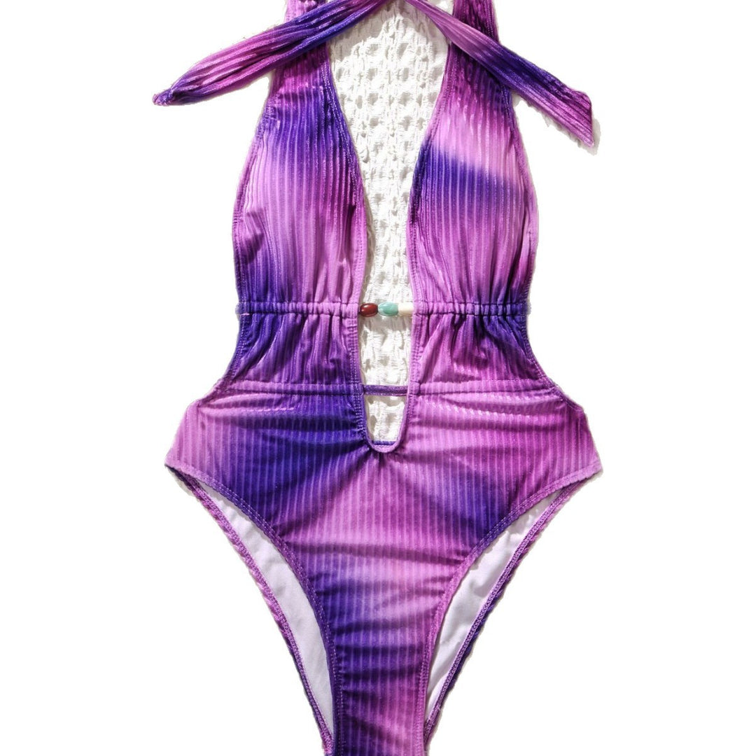 Women's One-Piece Swimsuit with Fashionable V-Neck and Side Ties Mune Fashion