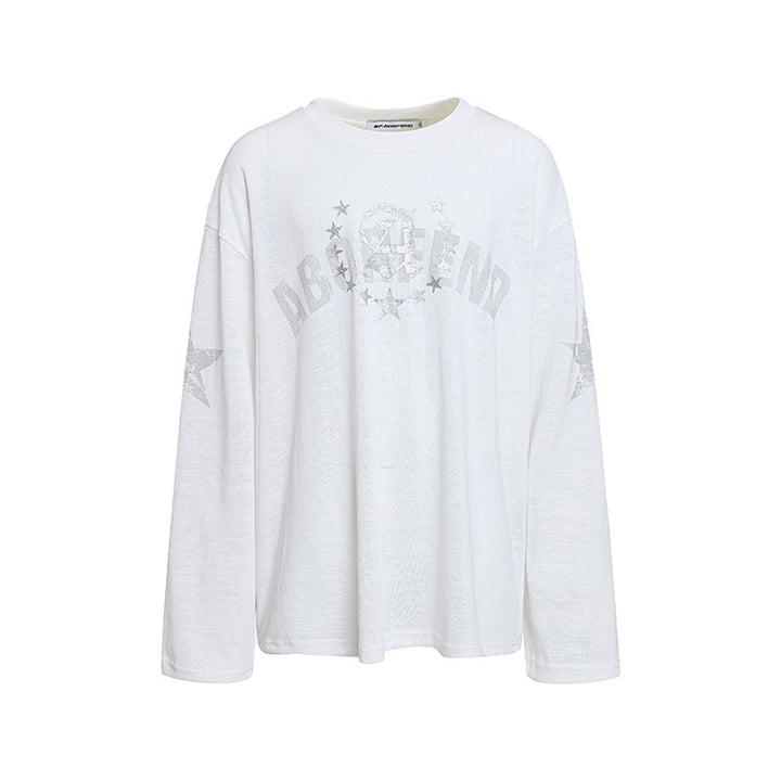 Women's oversized long sleeve made of cotton jersey with glitter star print and round neckline Mune Fashion