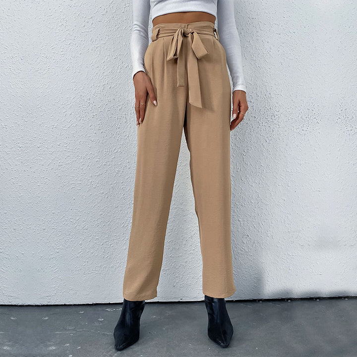 Women High-waisted Pants with Tie Belt Mune Fashion