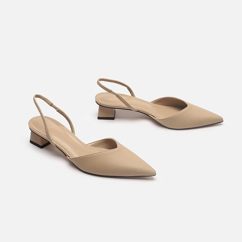 Women's Elegant Pointed Toe Slingback Pumps with Elastic Heel Strap and Low Block Heel Mune Fashion
