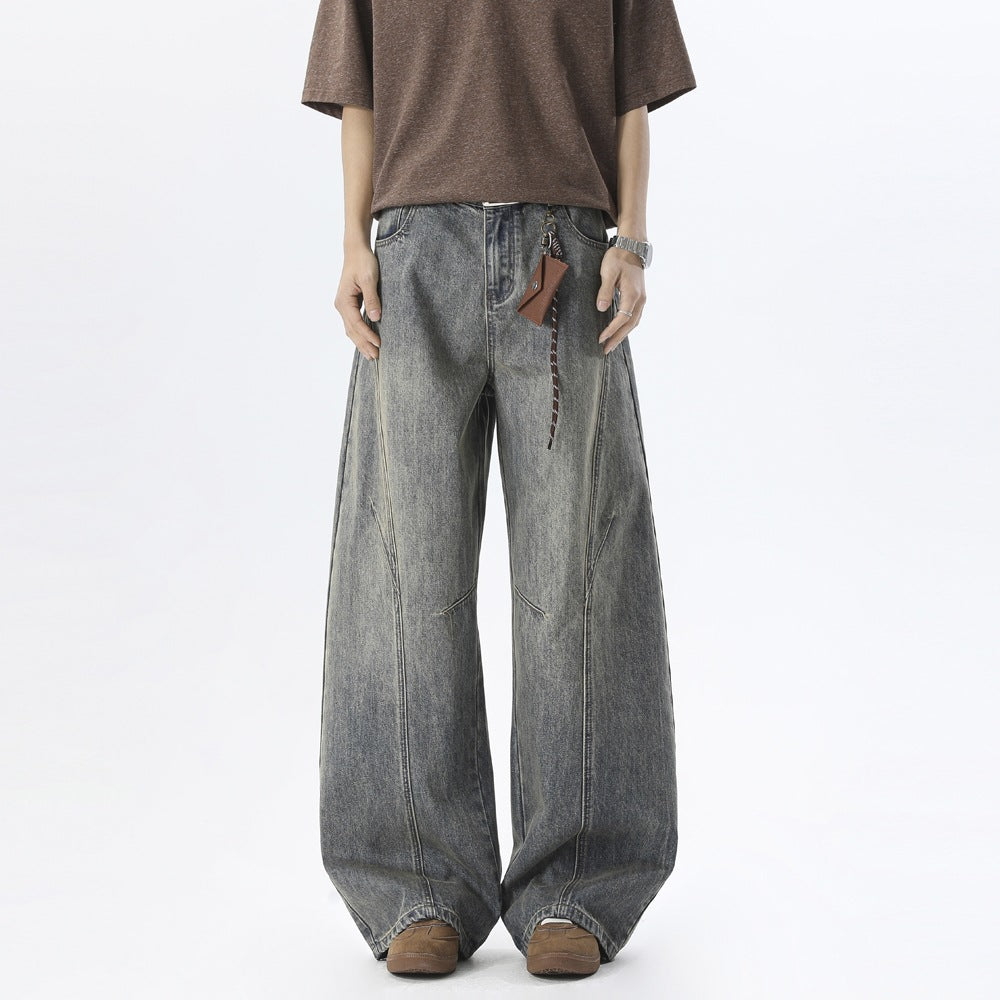 Men's Wide Baggy Jeans with High Waist, Extra Wide Leg, and Decorative Seams Mune Fashion