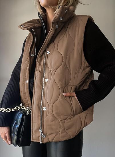 Women's Functional Padded Vest with High Stand-Up Collar, Zipper and Side Pockets Mune Fashion