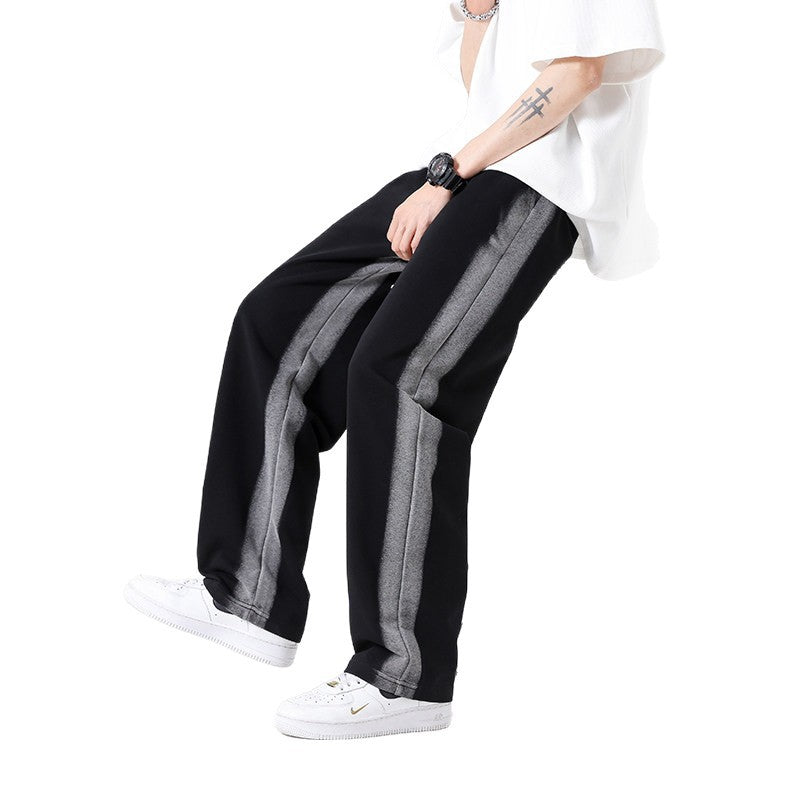 Men's Oversized Training Pants with Contrast Side Panel, Drawstring & Straight Leg Mune Fashion