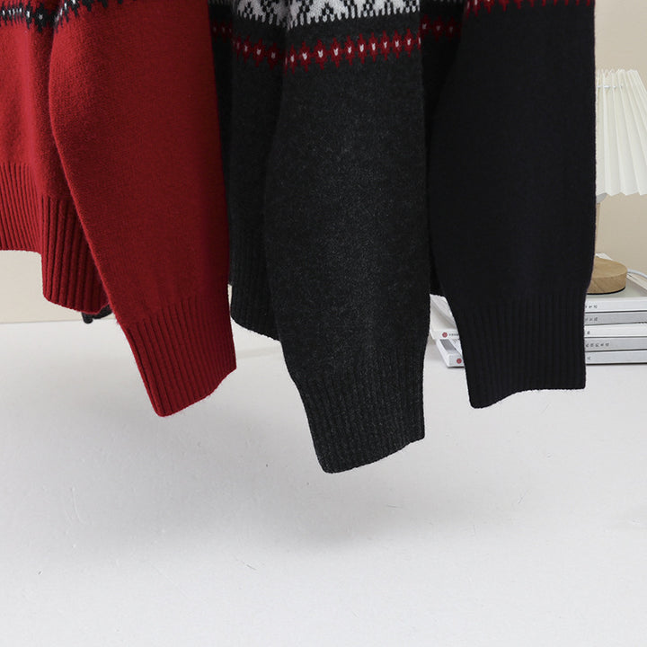 Women's Warming Norwegian Knit Sweater with Half Zipper and High Stand-Up Collar Mune Fashion