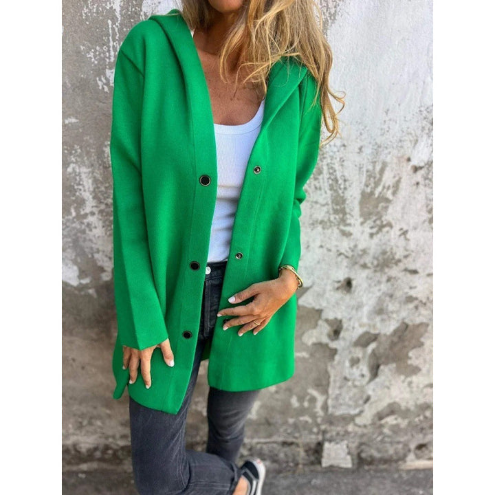 Women's Midi Length Oversized Coat made of Wool Blend with Clear Button Placket and Minimalist Lapels Mune Fashion