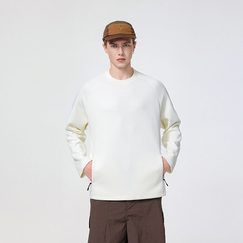 Men's waffle structure thermal sweatshirt with raglan sleeves and zippered pockets Drune