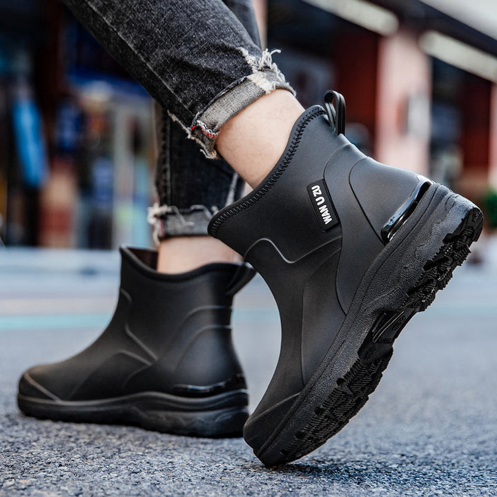 Men's Slip-On Ankle Rubber Boots with Shock-Absorbing Lightweight Sole and Grippy Profile Sole Mune Fashion