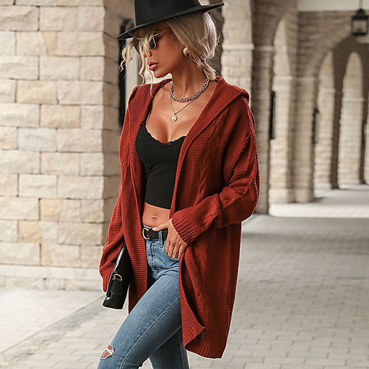 Women's Oversized Knit Cardigan with Hood and Front Pockets Mune Fashion