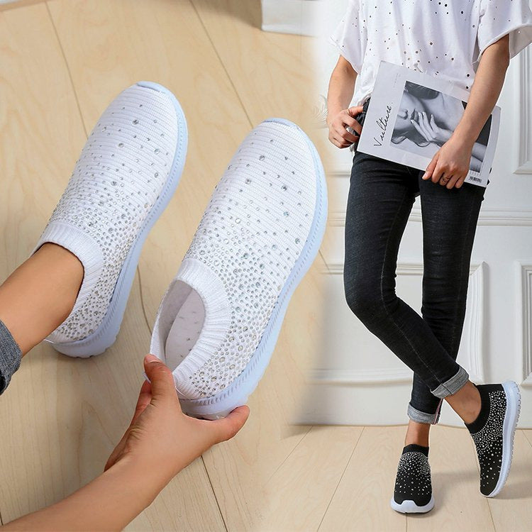 Women’s knit slip-on sneaker with elastic shaft and decorative stones Mune Fashion
