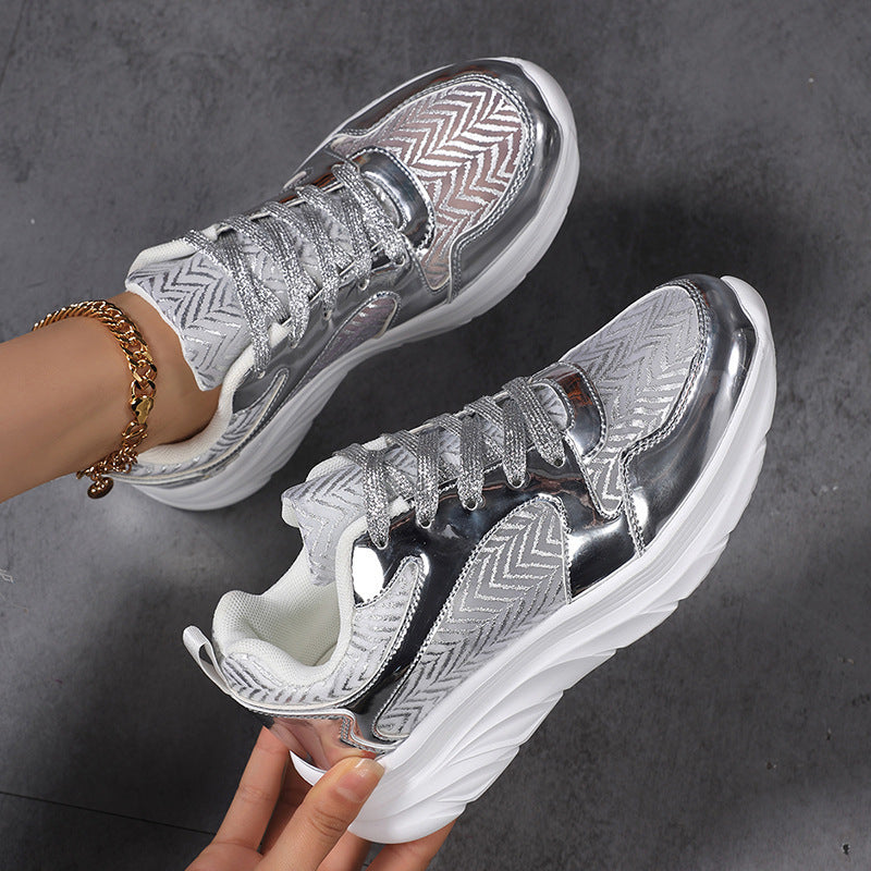 Women's nan glamorous eye-catching sneakers with glitter panels, jacquard woven upper material, and ergonomic wave sole Mune Fashion