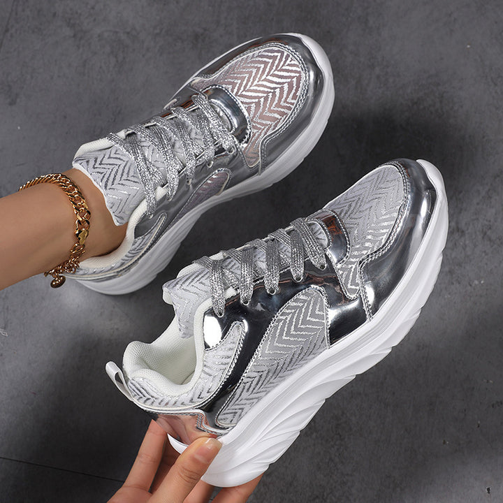 Women's nan glamorous eye-catching sneakers with glitter panels, jacquard woven upper material, and ergonomic wave sole Mune Fashion