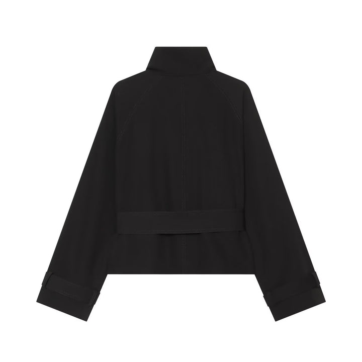Women Short Trench Coat with Double-Breasted Button Placket and Waist Belt Mune Fashion