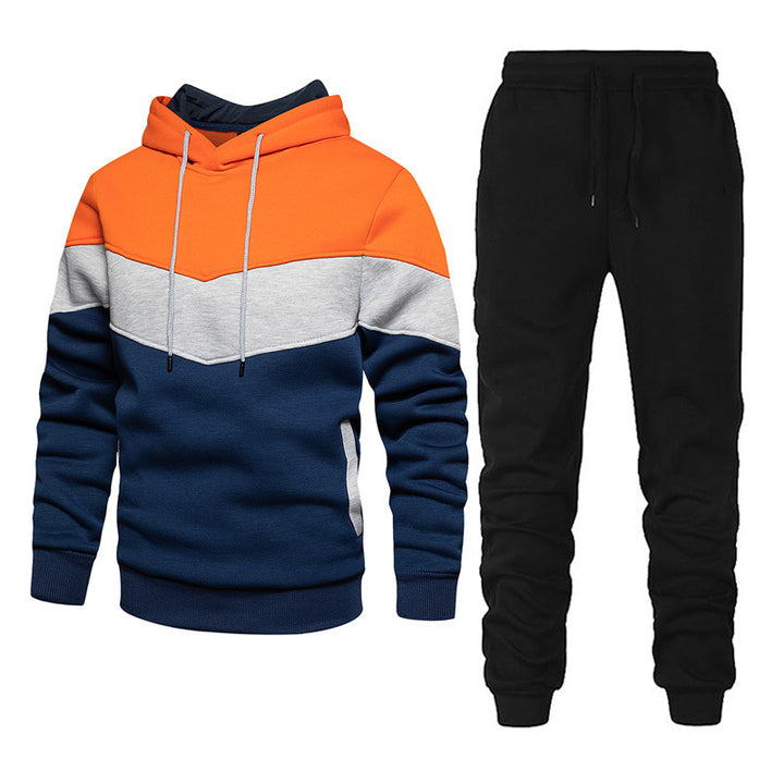 Men's Nano Athleisure Set with Chevron Hood, Fleece-Lined Pullover, and Slim-Fit Jogging Pants Mune Fashion
