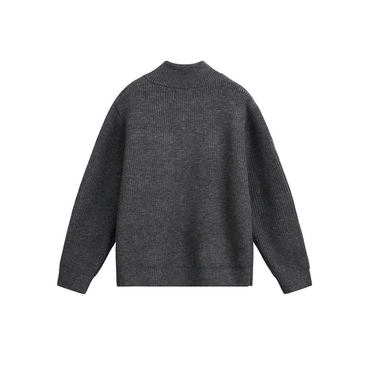 Unisex chunky knit pullover with half zipper and stand-up collar Mune Fashion