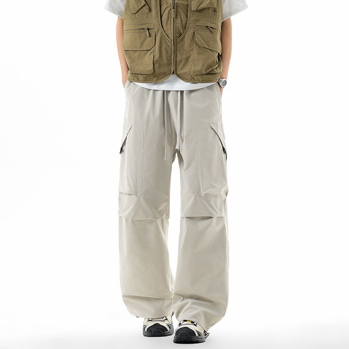 Men's Wide Technical Cargo Leisure Pants with Drawstring, Multifunctional Pockets & Outdoor Performance Mune Fashion