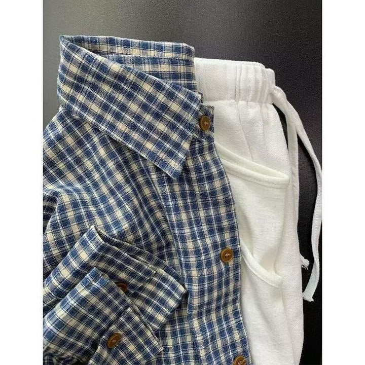 Men's Casual Checkered Long Sleeve Shirt Mune Fashion