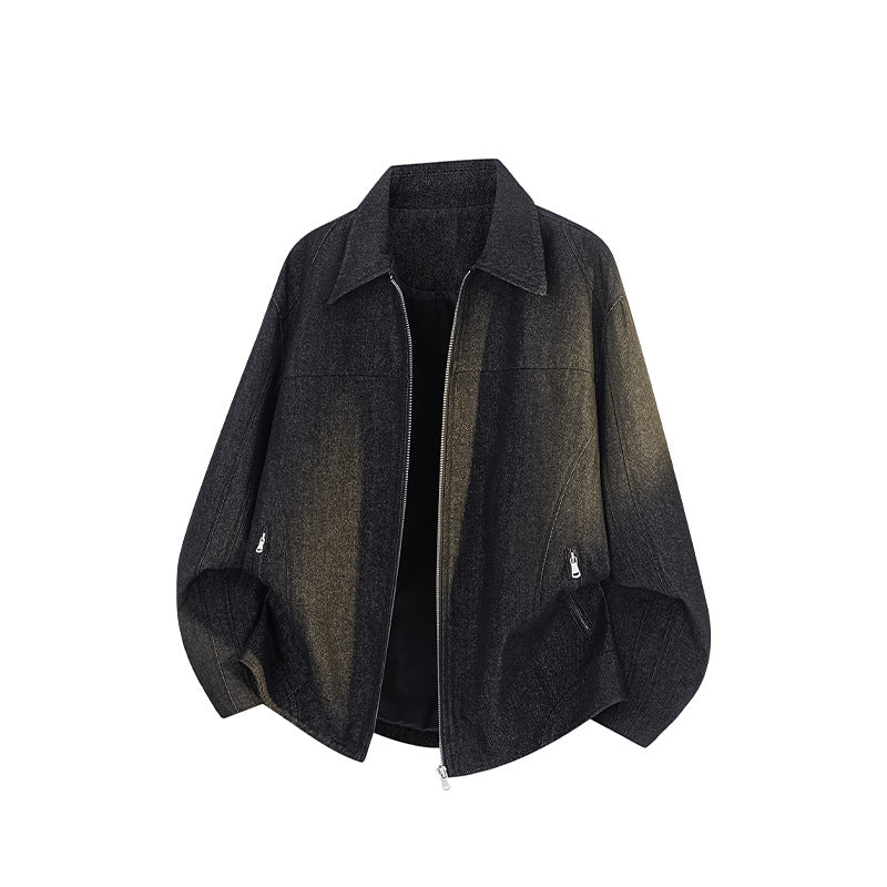 Men's Boxy Over Jacket with Vintage Denim Look, full-length Metal Zipper and side Zipper Pockets Mune Fashion