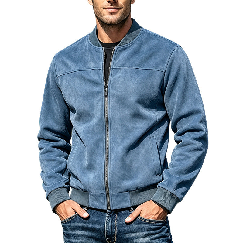 Men's Suede-Look Bomber Jacket with Zipper and Ribbed Cuffs Mune Fashion