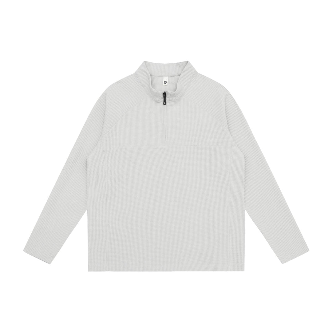 Unisex Waffle Knit Half-Zip Pullover with Troyer Collar and Raglan Sleeves Mune Fashion