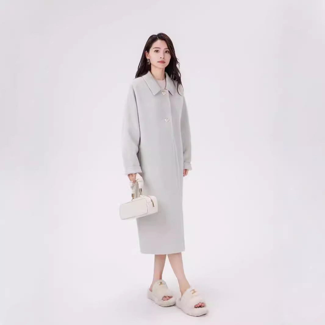Women's Short Wool Blend Boxy Coat with Decorative Heart Buttons Mune Fashion
