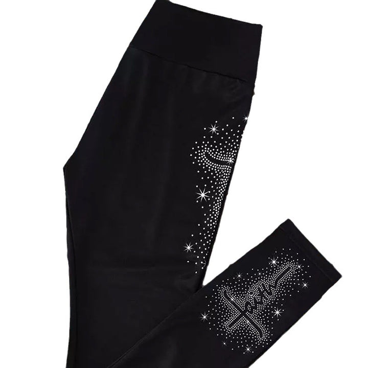 Women's High-Waist Shape-Leggings with Rhinestone Cross Motif and Shaping Compression Mune Fashion