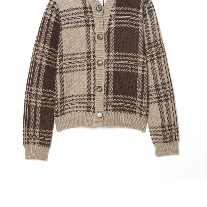 Women’s casual patterned structure cardigan with horn button front and fitted ribbed hem Mune Fashion