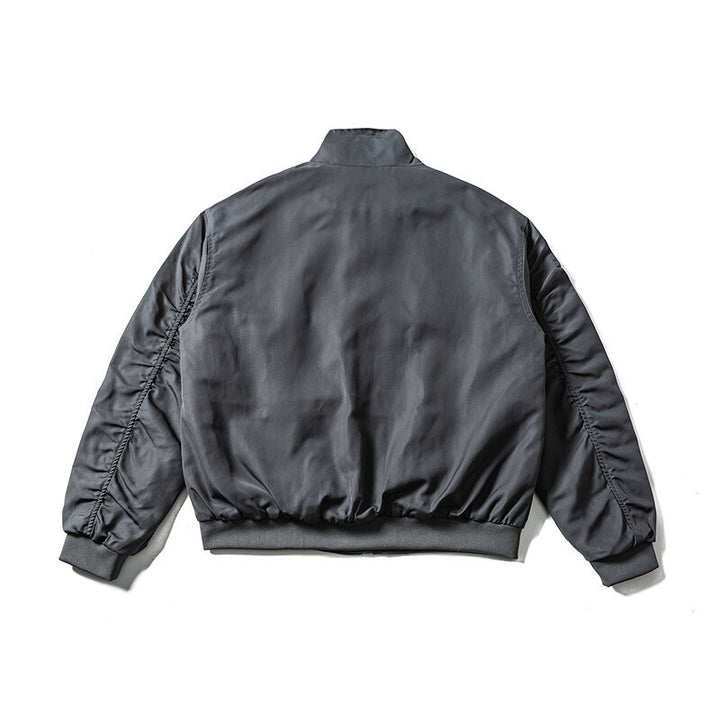 Men's Lightweight Bomber Jacket in Minimalist Satin Look with Stand Collar and Elastic Hem Mune Fashion