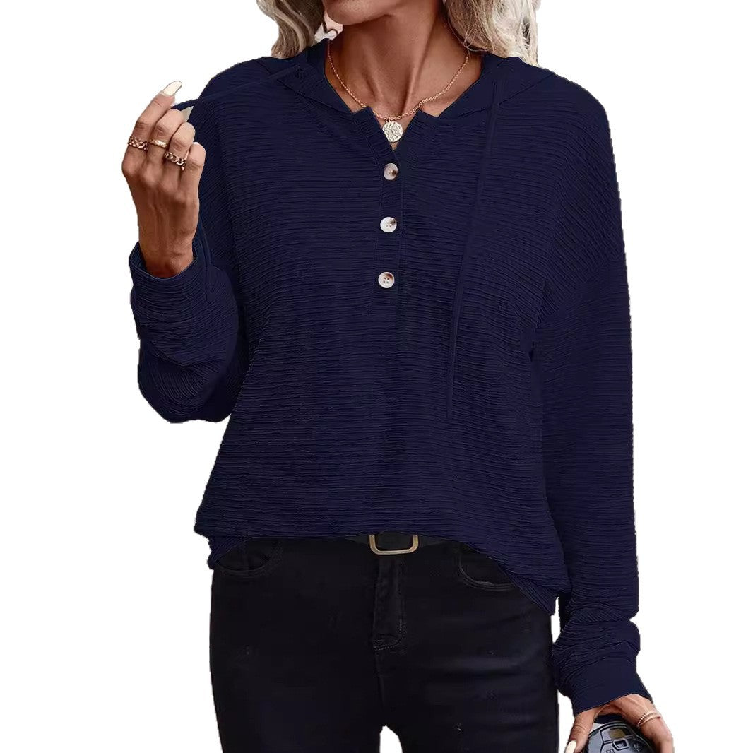 Women's Textured Hoodie with Button Placket and Oversized Cut Mune Fashion