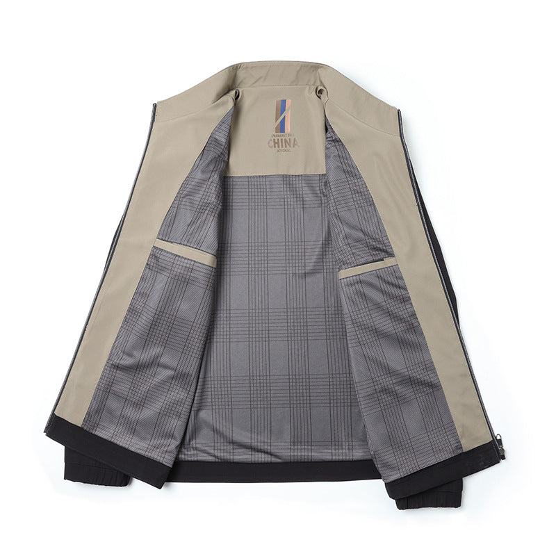 Men's lightweight Harrington jacket with stand-up collar, zippered pockets, and checkered lining Mune Fashion