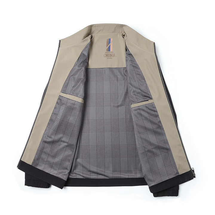 Men's lightweight Harrington jacket with stand-up collar, zippered pockets, and checkered lining Mune Fashion