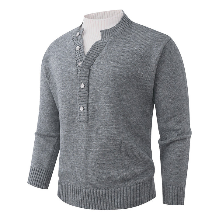 Men's Long-Sleeved Knit Troyer with Half Placket and Ribbed Stand-Up Collar Mune Fashion