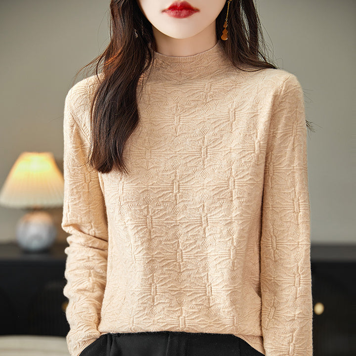 Women's Structured Fine Knit Long Sleeve with Stand-Up Collar and Boxy Silhouette Mune Fashion