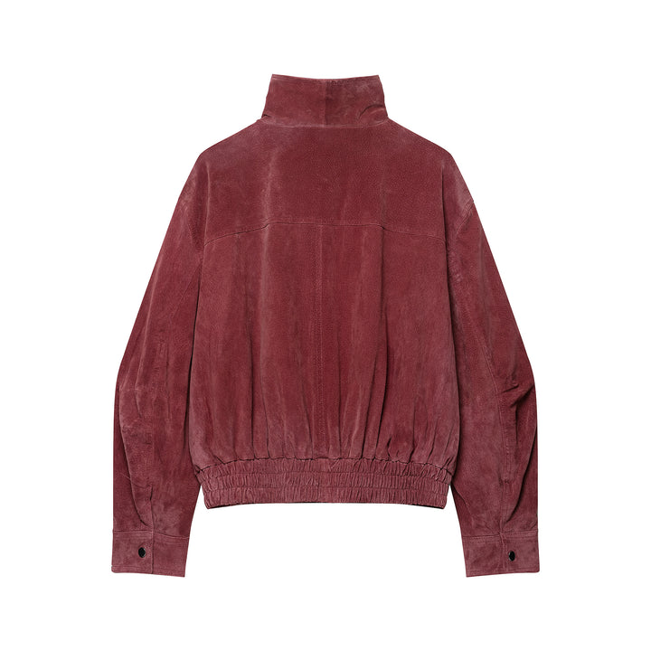 Women's Cropped Velour Bomber Jacket with High Stand-Up Collar and Elastic Cuff Mune Fashion