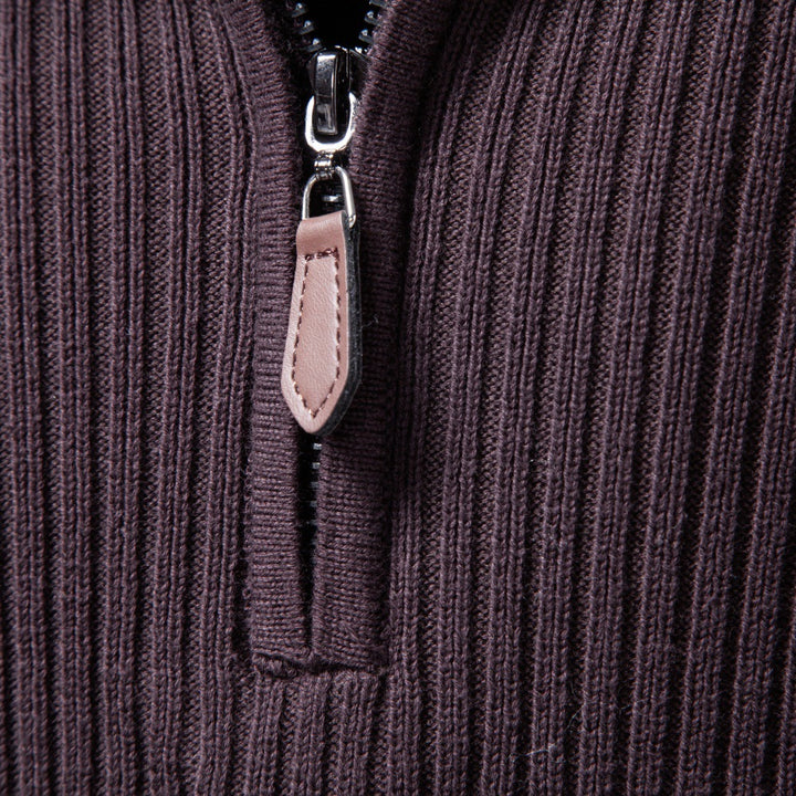 Men's Ribbed Sweater with Short Zipper and Stand-Up Collar Mune Fashion