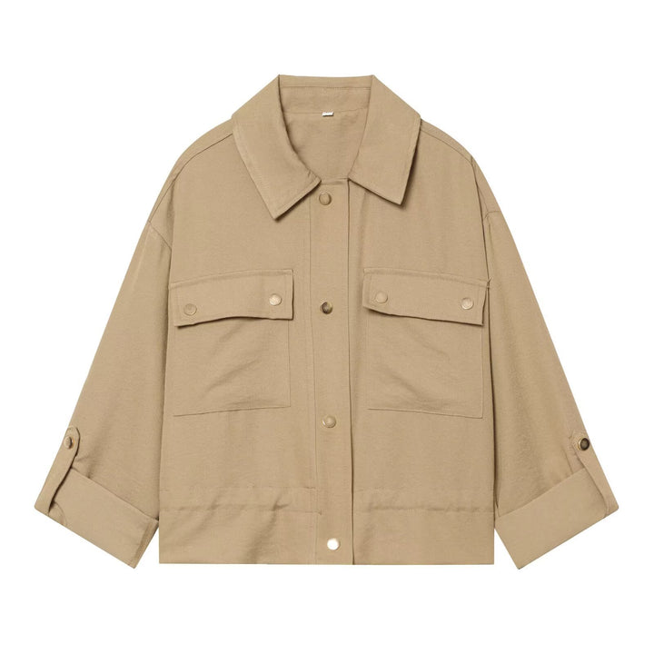 Women's Oversize Workwear Shirt Jacket with Applied Snap Button Pockets Mune Fashion