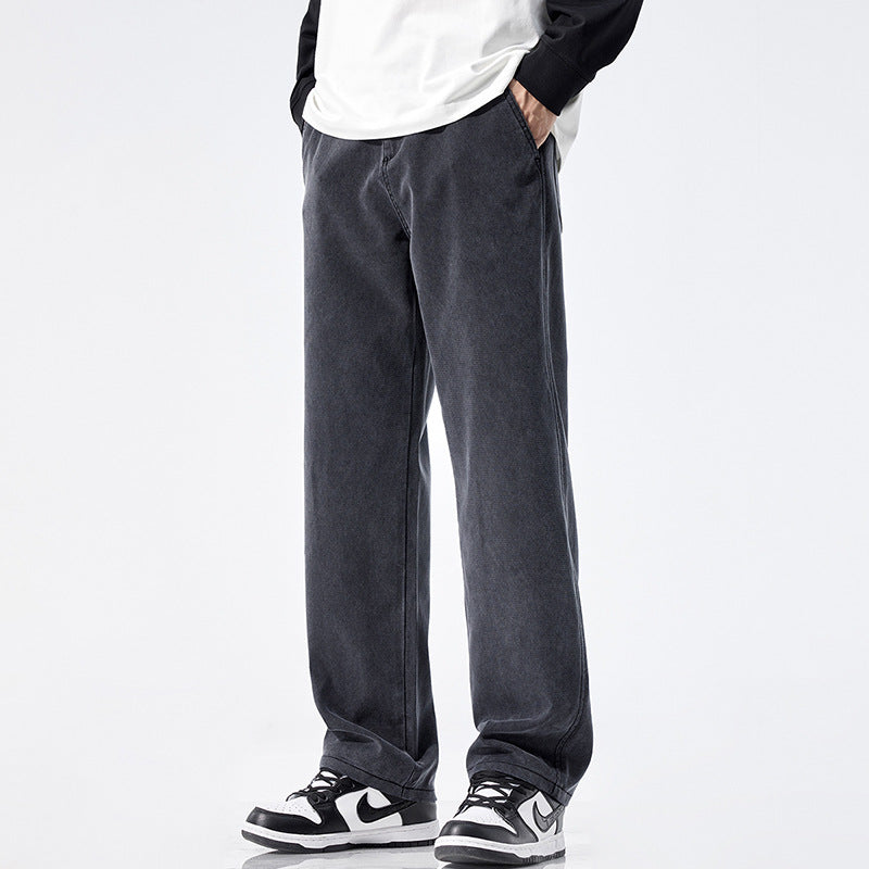Men's Loose Fit Jeans with Vintage Wash and Straight Leg Mune Fashion