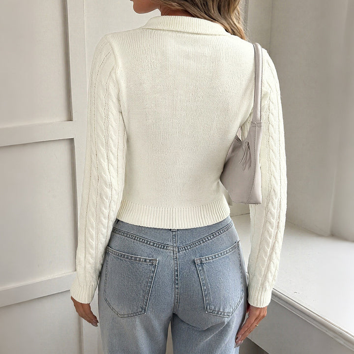 Women's knit pullover with polo collar and ribbed structure Mune Fashion