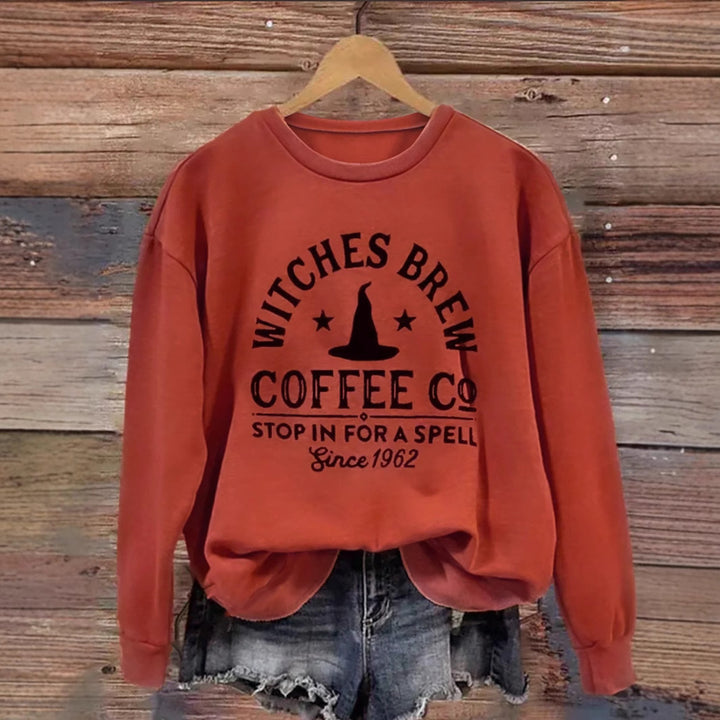 Women's Loose-Fit Cotton Sweatshirt with Vintage Witch Print Mune Fashion