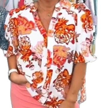 Ladies nan loose blouse with gathered puff sleeves and button placket Mune Fashion