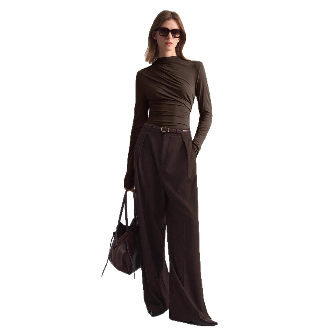 Women’s narrow cut long sleeve shirt with asymmetric draping and side gathering Mune Fashion