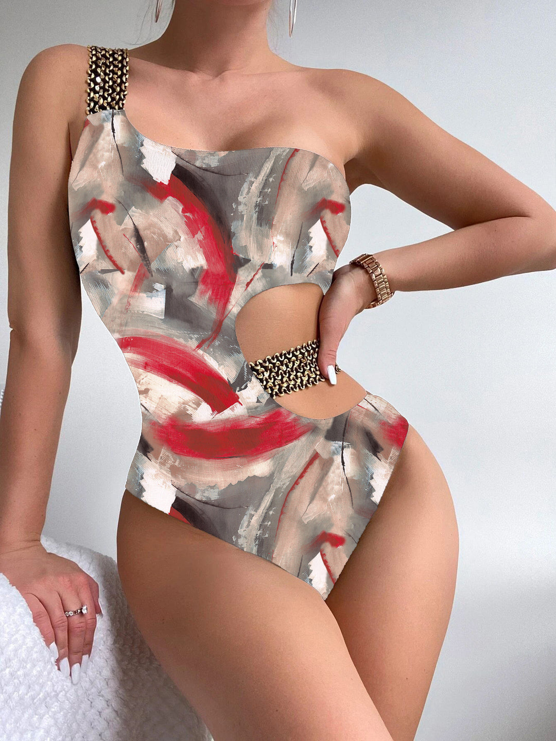 Women One-Piece Designer Swimsuit with Asymmetrical Cut and Fashionable Straps Mune Fashion