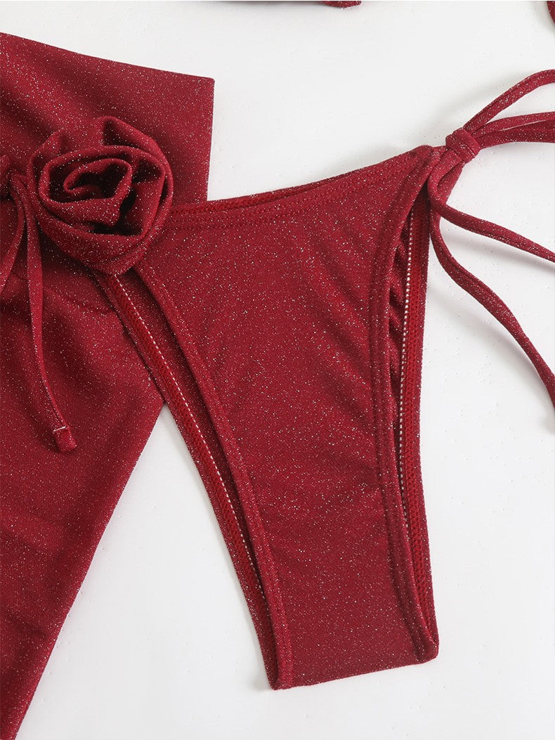Women's Glittering Triangle Bikini with Elegant Wrap Skirt Mune Fashion