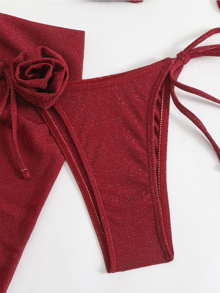 Women's Glittering Triangle Bikini with Elegant Wrap Skirt Mune Fashion