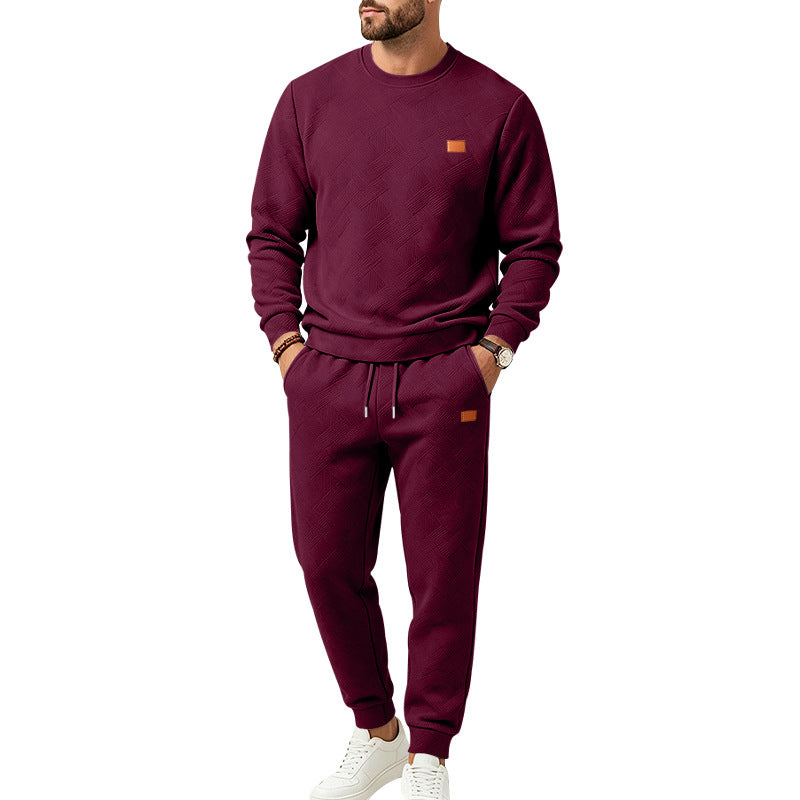 Men's leisure jogging suit made of textured fleece with round neckline and drawstring waistband Mune Fashion