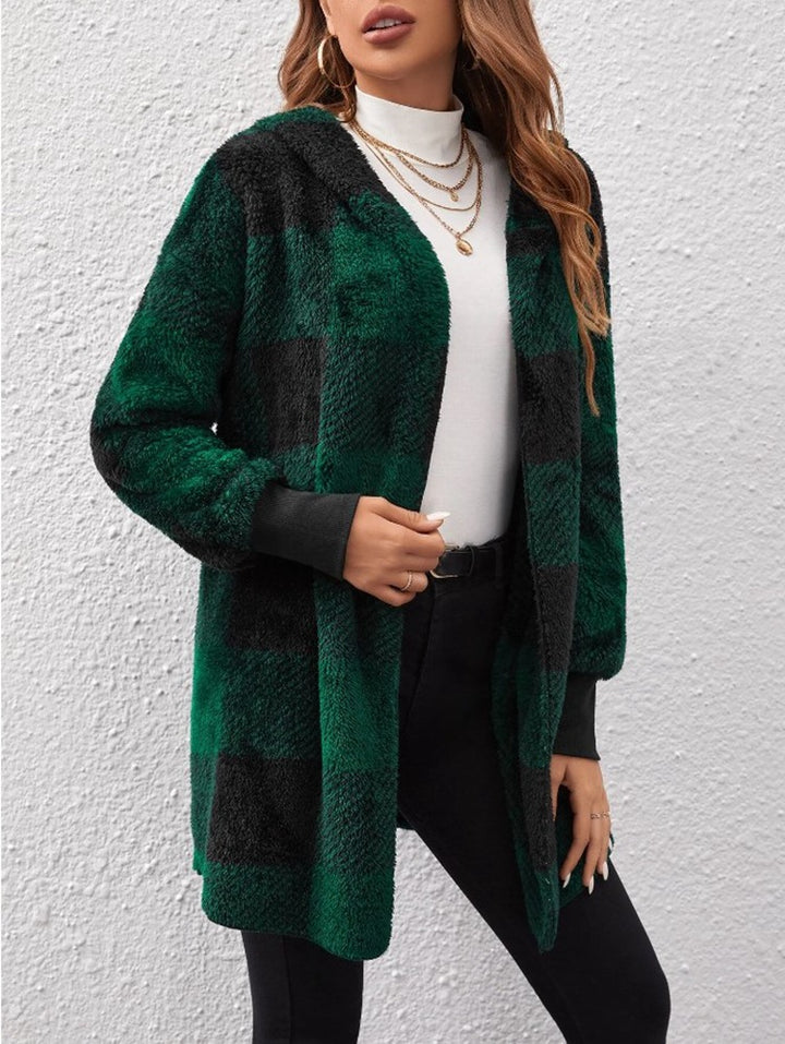 Women's checked teddy coat with large lapel collar and ribbed cuffs Mune Fashion