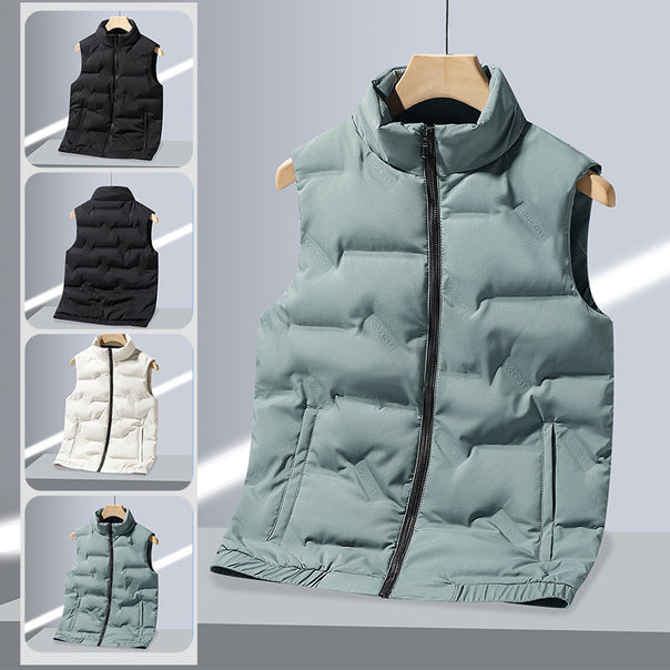 Men's padded insulation vest with high stand-up collar, windproof outer shell, and elastic hem Mune Fashion