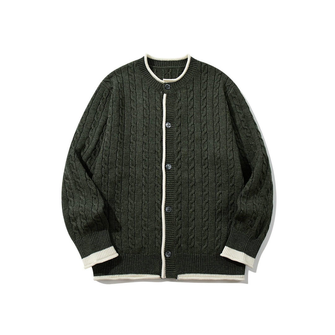 Unisex Cable Knit Cardigan with Round Neck, Contrasting Cuffs and Continuous Button Placket Mune Fashion