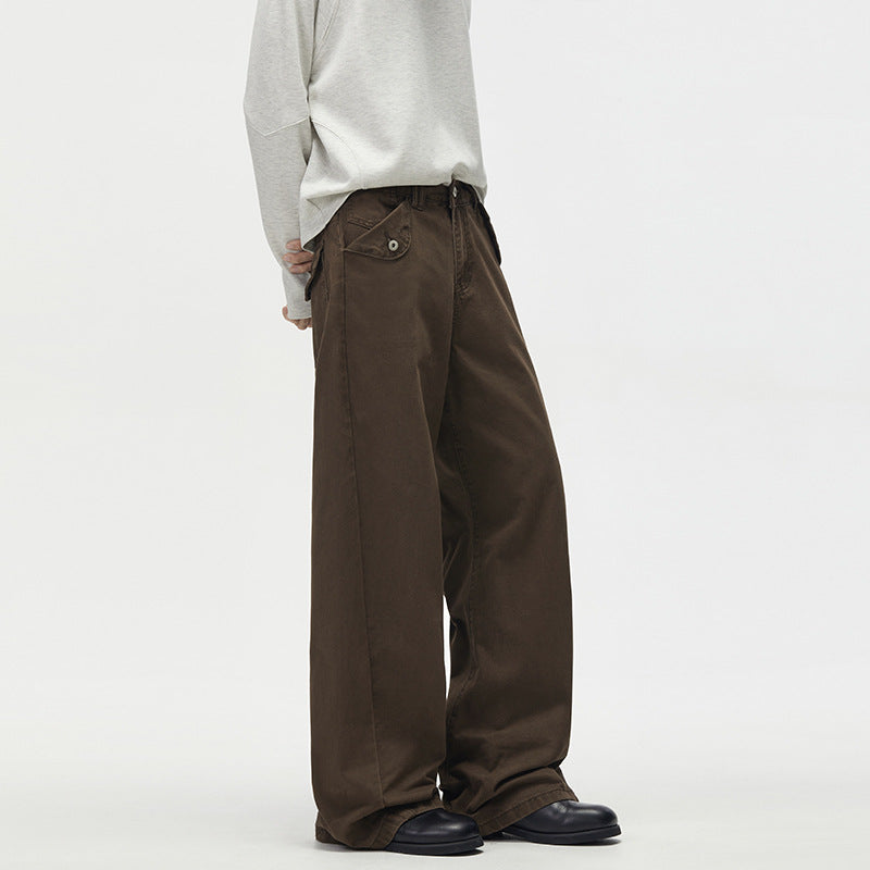 Men's Loose Cotton Canvas Palazzo Pants with Low Crotch and Patch Pockets Mune Fashion