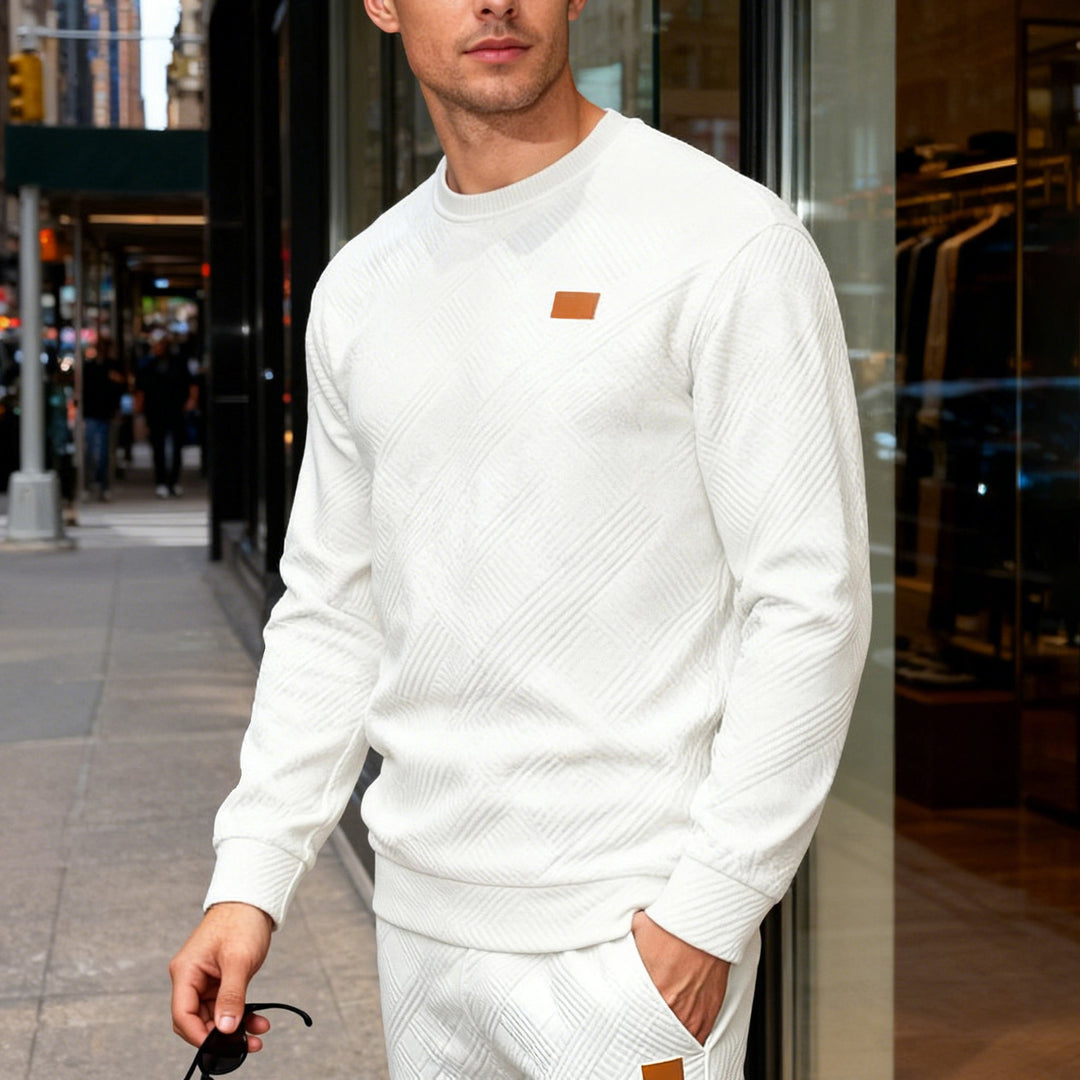 Men's cotton knit sweater with diamond pattern, round neck and elastic cuffs Mune Fashion